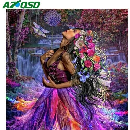 AZQSD 5D Diamond Painting Woman Full Drill Square Decor For Home Diamond Mosaic Waterfall Cross Stitch Kits Handmade Craft