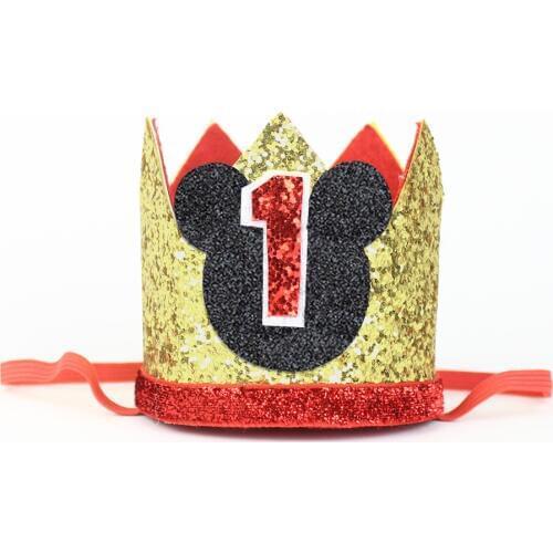 1st Birthday Hat Glitter Birthday Hat First Birthday Crown Kids Birthday Party Crown Hat One Year Old Party Hat Gold Red Black