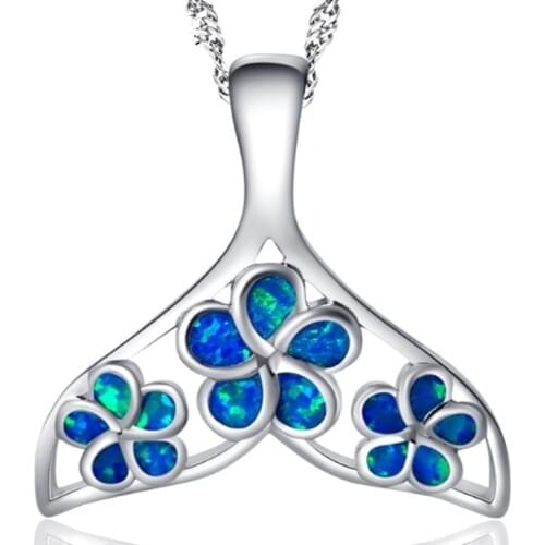 Lucky Four Leaf Clover Mermaid Tail Pendant Necklace Women Men Blue Opal Chain Necklaces Party Birthday Boho Beach Ocean Jewelry