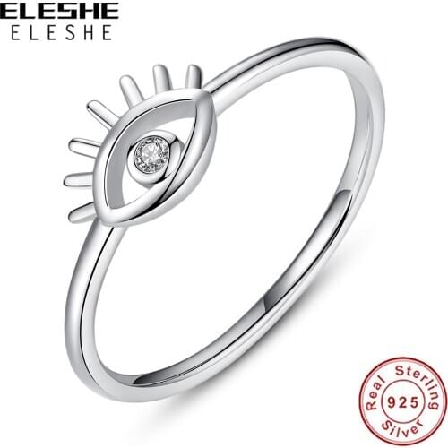 ELESHE Fashion Turkey Eyes Finger Rings for Women 925 Sterling Silver Simple Ring CZ Wedding Femme Classic Ring Silver Jewelry