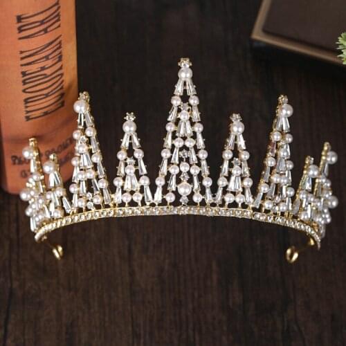 European Crystal Pearl Bridal Wedding Tiaras and Crowns Bridal Hair Ornaments Head Decorations Rhinestone Tiara Bride Headpiece