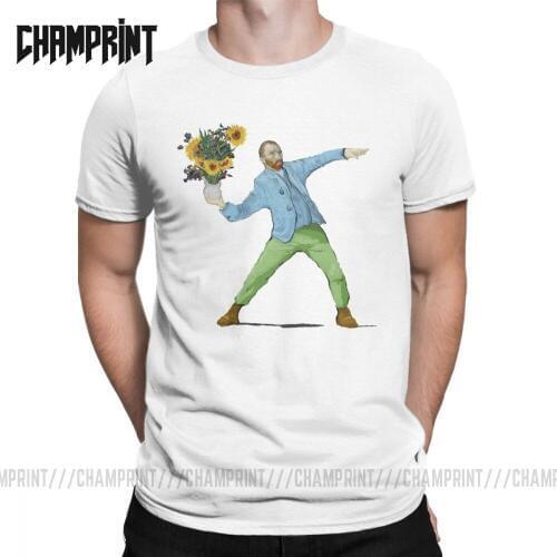 Men T-Shirts Van Goghsky Van Gogh Vintage Cotton Tees Short Sleeve Portrait Vincent Pop Culture Sunflowers Art T Shirt New