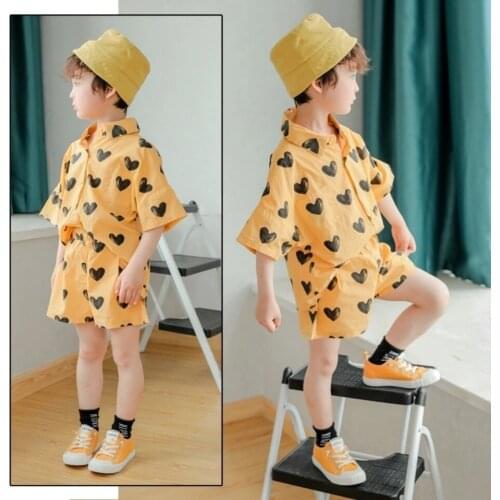 Summer Clothes Boys Sets Love print t-shirts and shorts Suit 2pcs Casual Cotton Loose tshirt Short pants children clothing set
