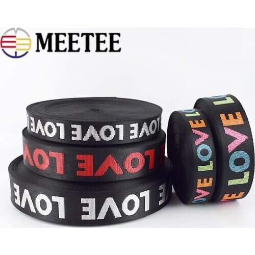 Meetee 8yards 25/38mm Width Nylon Jacquard Webbing Tape Ribbon LOVE Belt DIY Bag Shoulder Strap Garment Decor Sew Accessories