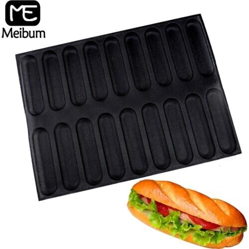 Meibum 18 Cavity Hot Dog Oval Bread Mold Baguette Silicone Mould Bun Form Pastry Baking Tools Glass Fiber Non Stick Bakeware