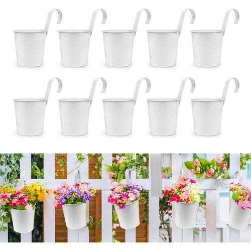 Metal 10Pcs Hanging Flower Pots Wall Planter Suitable Capacity for Balcony Planters Home Decoration Garden Plant Fence Deck