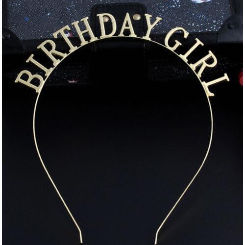 Minimalist Women Birthday Girl Letters Hair Hoop Metal Alloy Thin Headband Hollow Out Polished Metallic Party Crown Photo Props