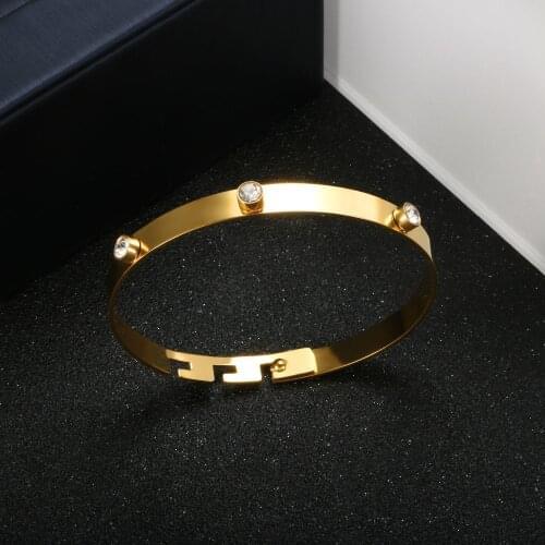 Fashion Stainless Steel 3 Zircons Rhinestones Crystal Bracelets Adjustable Bangles For Men Women Party Jewelry