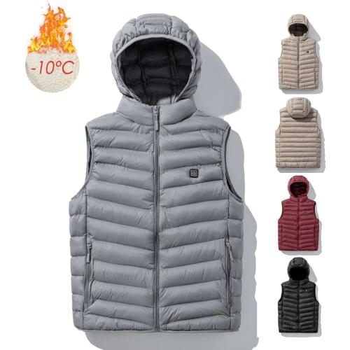 Men Winter New Warm USB Heating Fleece Jackets Parka Vest Men Smart Thermostat Detachable Hat Heated Windproof Jacket waistcoat