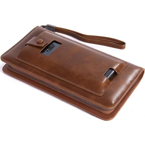 Mens Leather Mobile Phone Wallet Multifunction Long Clutch Purse Male Creative Card Holder Casual Money Bag Zipper Wallets Men