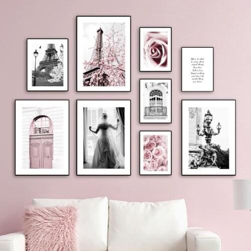 Peony Flower Paris Tower Roman Window Wall Art Canvas Painting Nordic Posters And Prints Wall Pictures For Living Room Decor