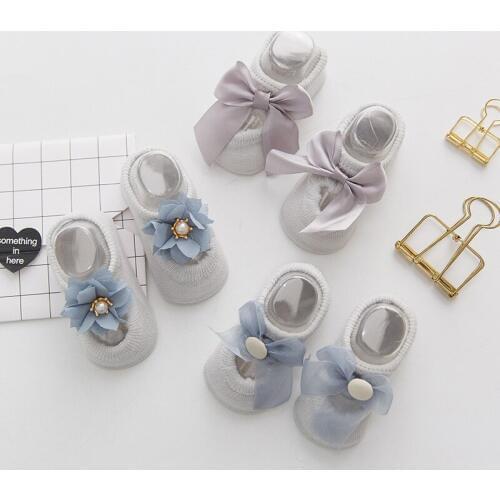 2020 Cute Kids Baby Lace Bow Cotton Hollow Boat Socks Floor Newborn Baby Girls Socks 3 Pairs Set