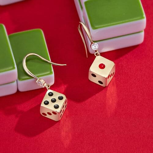 New Personality Lucky Dice Ear Hook Earrings Christmas and New Year Gift Temperament Personality Retro Female Earrings