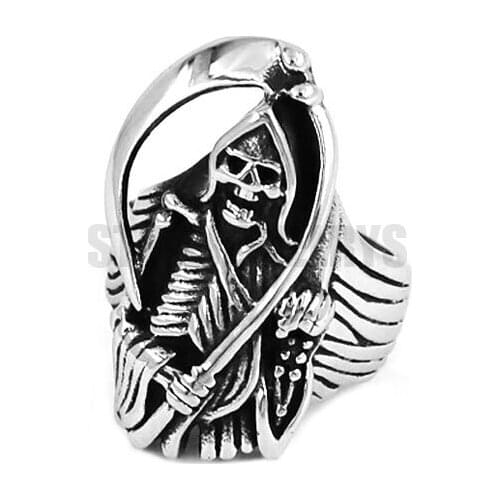 Wholesale Gothic Grim Reaper Skull Biker Ring Stainless Steel Jewelry Classic Skull Motor Biker Men Ring 561B