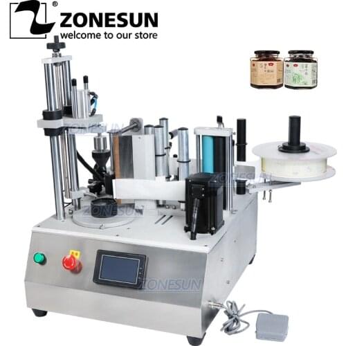 ZONESUN Custom Semi-automatic Square Quadrangle Hexagonal Can Labeling Machine ZS-TB300W Label Sticker for Sauce Glass Bottles