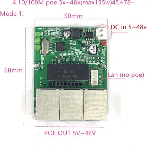 Reverse power supply POE switch POE IN/OUT5V/12V/24V/48V 155W/3=51.67W 100mbps 802.3AT 45+78- DC5V~48V distance series Force POE