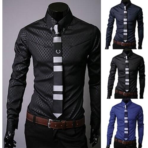 Fashion Men Argyle Luxury Business Style Slim Long Sleeve Casual Dress Shirt Business Social Clothing Men Comfort Shirts