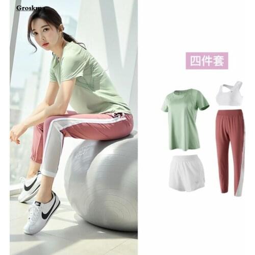 Sportswear Suits Women Quick Dry Yoga T Shirt Mesh Fitness Gym Bra Pants Shorts Running 3/4 Piece Set High Quality Clothing