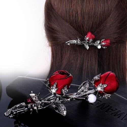 Rhinestone Rose Flower Hairpin Fabric Crystal Beetle Hairpin Leaf Hairpin Elegant Female Girl Hairpin Hair Accessories