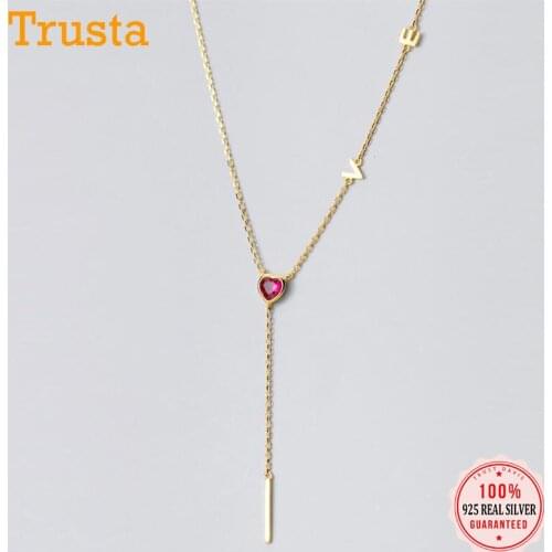 TrustDavis Real 925 Sterling Silver Fashion Sweet LOVE Heart Tassel Stick Clavicle Necklace For Women Wedding Fine Jewelry DS614
