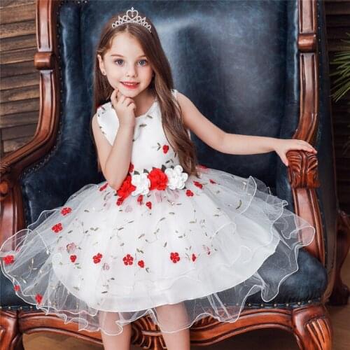 European American Style Kids Floral Gauze Princess Dress For Flower Girls Summer Clothes Children Sleeveless Wedding Party Dress