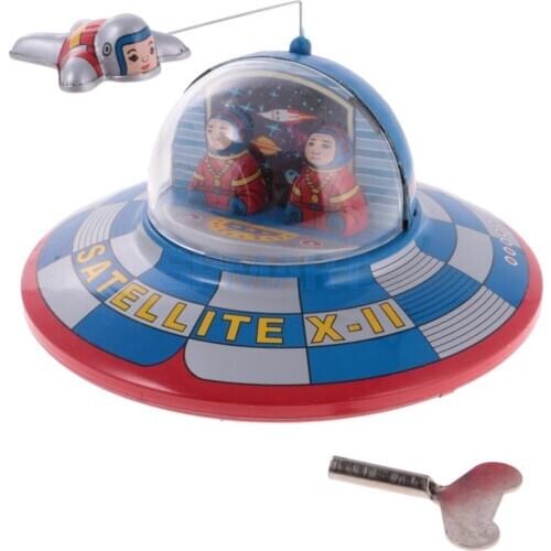 Vintage Space Ship Model Clockwork Wind Up Tin Toy Collectables for Kids/Adult Gift
