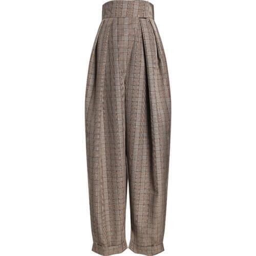 Women Harem Pants High Waist Autumn Winter Plaid Loose Casual Pants Women Trousers