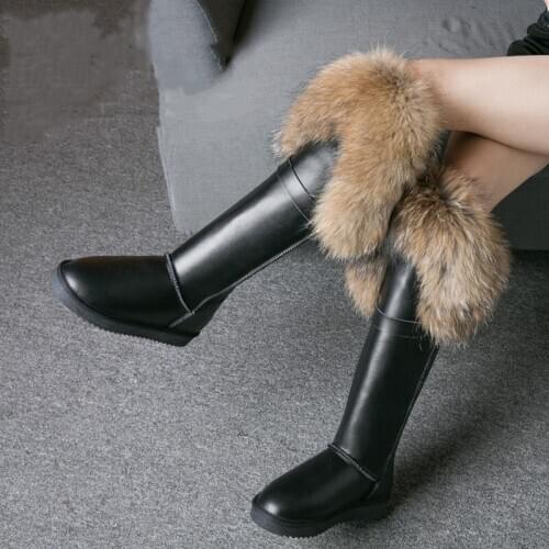 Genuine leather Fur Over-the-Knee Snow Boots Women Fox Fur Top Quality Australia Boots Winter Boots for Women Warm Botas Mujer