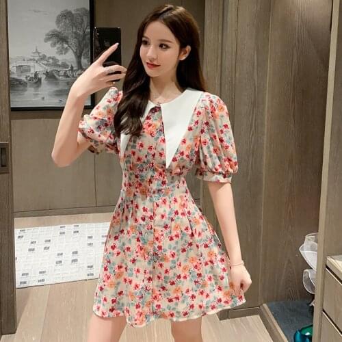 Robe Retro Femme Puff Sleeve Chiffon Floral Women Summer 2020 Vintage Boho Mini Sundress Elegant Party Dress Vestidos