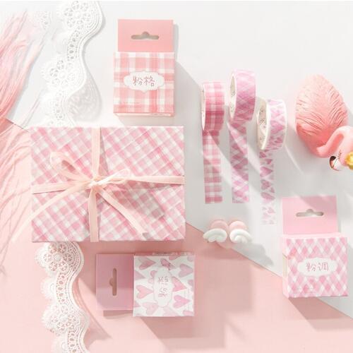 1.5cm 5m 1 pcs pink grid heart design washi tape Adhesive DIY Scrapbook Sticker Label Masking home decor
