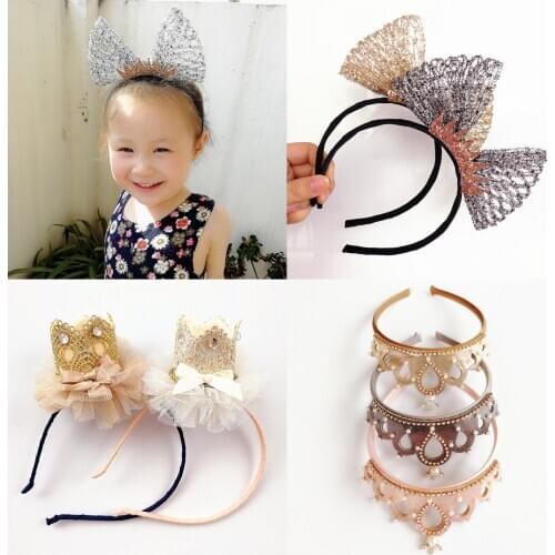 1PC Top Quality Glitter Felt Crown Hairband Big Bows Modish Girls Royal Style Kids Headbands Shinning Crystal Pearls Alloy Crown
