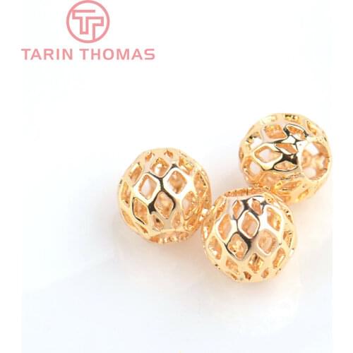 20PCS 3.5MM 5.5MM 7.5MM 24K Champagne Gold Color Plated Brass Hollow Spacer Beads Round Beads High Quality Jewelry Accessories