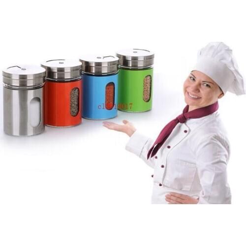 200pcs 4 Different Needs Rotating Holes Spice Jars Condiment Pot Salt Pepper Kitchen Storage Stainless Steel Glass Container