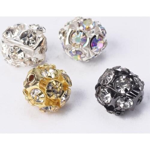 6mm 8mm 10mm 12mm Crystal Glass Rhinestones Ball Gold Plated Loose Metal Beads for Jewelry Making DIY Crafts Findings