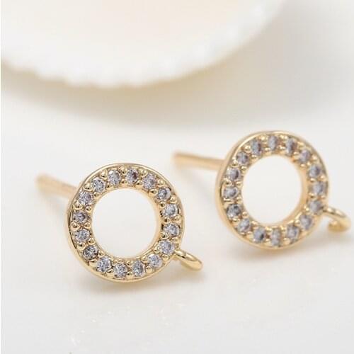 6PCS 14k Gold Plated Round Circle Zircon Earrings Hooks Earring Findings Jewelry Making Supplies Diy Findings Accessories