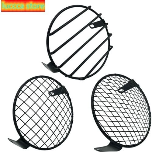 7 inch motorcycle headlight mesh protective mask, Metal square protection, Retro black cover, round mesh cover accessories