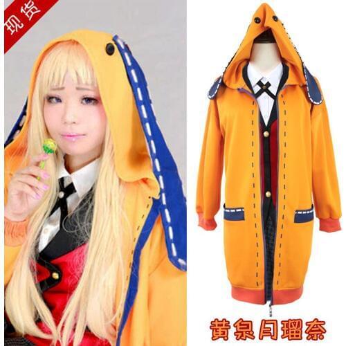 Anime Kakegurui Cosplay Costume Compulsive Gambler Runa Yomotsuki Hoodie Women Coat Orange Jacket with Socks Custom Made