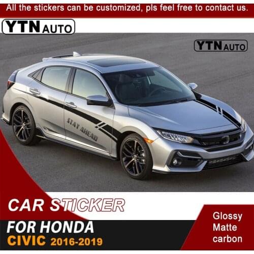 Car Stickers Side Door and Bonnet Hood Scoop Stripe Graphic Vinyl Car Decal For Honda Civic 2016 2017 2018 2019 Car Accessories