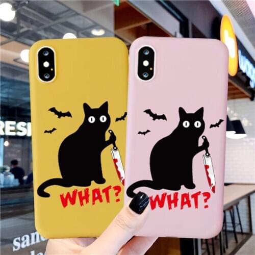 GYKZ Funny Black Cat What Murderous Cat Knife Phone Case For iPhone 7 SE 2020 XR X 11 Pro XS MAX 8 6Plus Silicone Soft Cover Bag