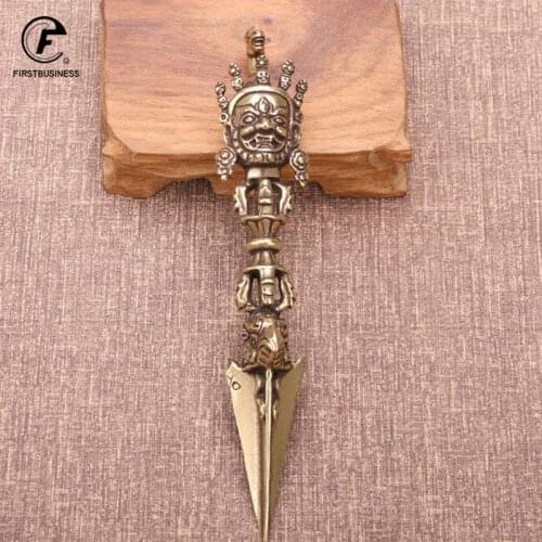 Pure Copper Tibetan Buddhism Dharma Horsehead Vidyā-rājā Pupa Vajra Pestle Desktop Ornament Antique Brass Teahouse Tea Needle