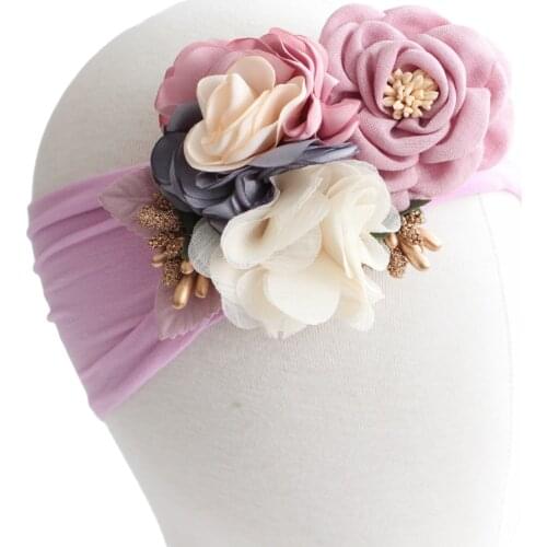 Fashion Turban fabric Flower headband Kids Girl Hair Accessories Nylon soft headwear