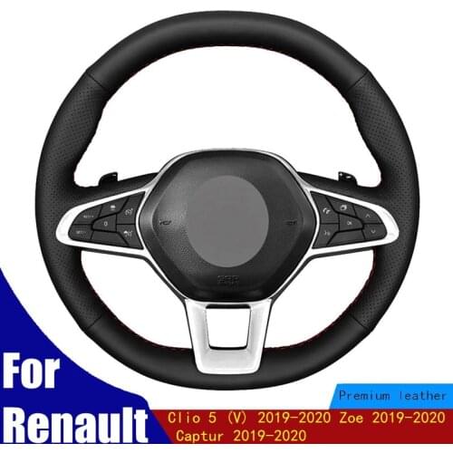 Car Steering Wheel Cover Black Faux Leather For Renault Clio 5 (V) 2019-2020 Zoe 2019-2020 Captur 2019-2020