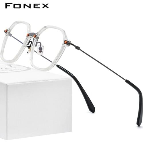 FONEX Acetate Titanium Glasses Men 2021 Vintage Oversize Square Prescription Eyeglasses Frame Women Spectacles Eyewear F85679