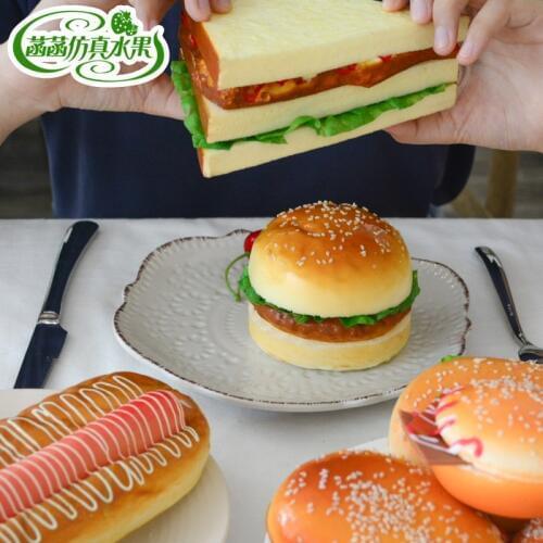 Artificial Decorations Foods Pu Simulation Sandwich Hamburg Fake Food Restaurant Cabinets Miniatures Display Bread 2pcs/lot