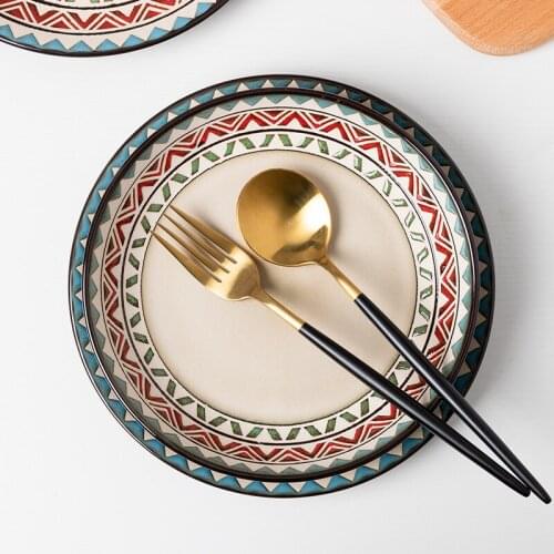 Ceramic Plate Home American Retro Creative Personality Simple Plate Rice Bowl Dishes Combination Microwave Tableware