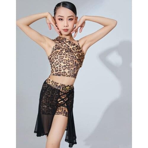 Leopard Latin Dance Outfit Prom Rumba Sumba Performance Stage Costume Suit Girls Tango Cha Cha Competition Dancewear VDB3842