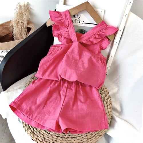 Summer Girls' Clothing Sets Korean Vest Sling Button Tops+Shorts 2PCS Baby Kids Clothes Suit Children Clothing