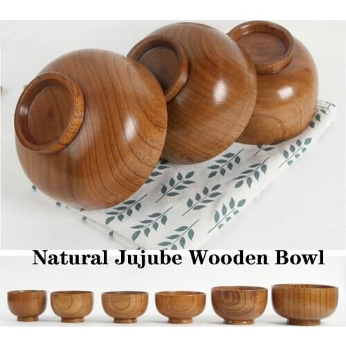 Japanese style natural jujube wooden bowl children adult rice bowl solid wood size household soup bowl