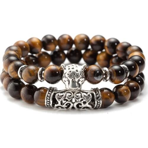 Fashion Frosted Bead Jewelry Charm Mens Lava Volcanic Stone Leopard Head Bracelet Faith Energy Men and Women Couple Gifts