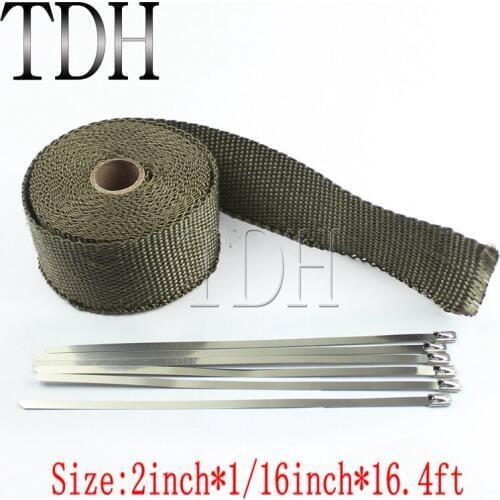 Motorcycle 2inch*1/16inch*16.4ft Exhaust Warp 5M Exhaust Pipe Header Heat Wrap Resistant Stainless Steel Tie